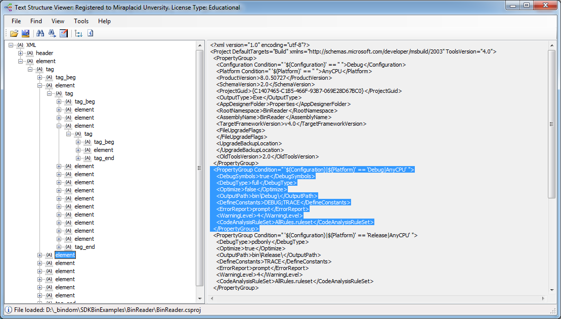 View internal structure of your text file